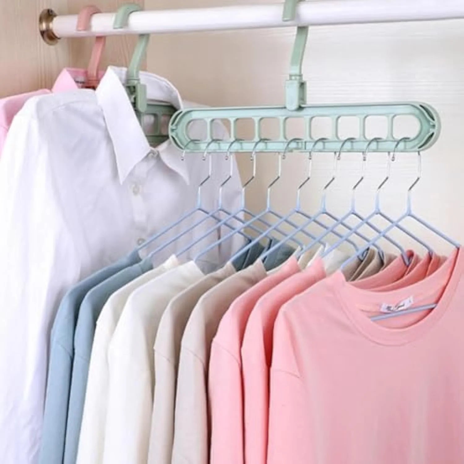 9 in 1 Smart Hanger Pro, 9 Holes Rotate Anti-Skid Folding Hanger, Multi Hangers Space Saving Heavy Duty, Nine-Hole Plastic Hangers, Cascading Features for Home or Travel (5pcs-Blue)