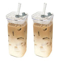 1Pcs Square Heat Resistant Coffee Glass Cup With Lid and Straw Transparent Milk Tea Juice Cups For Home Bar Drinkware